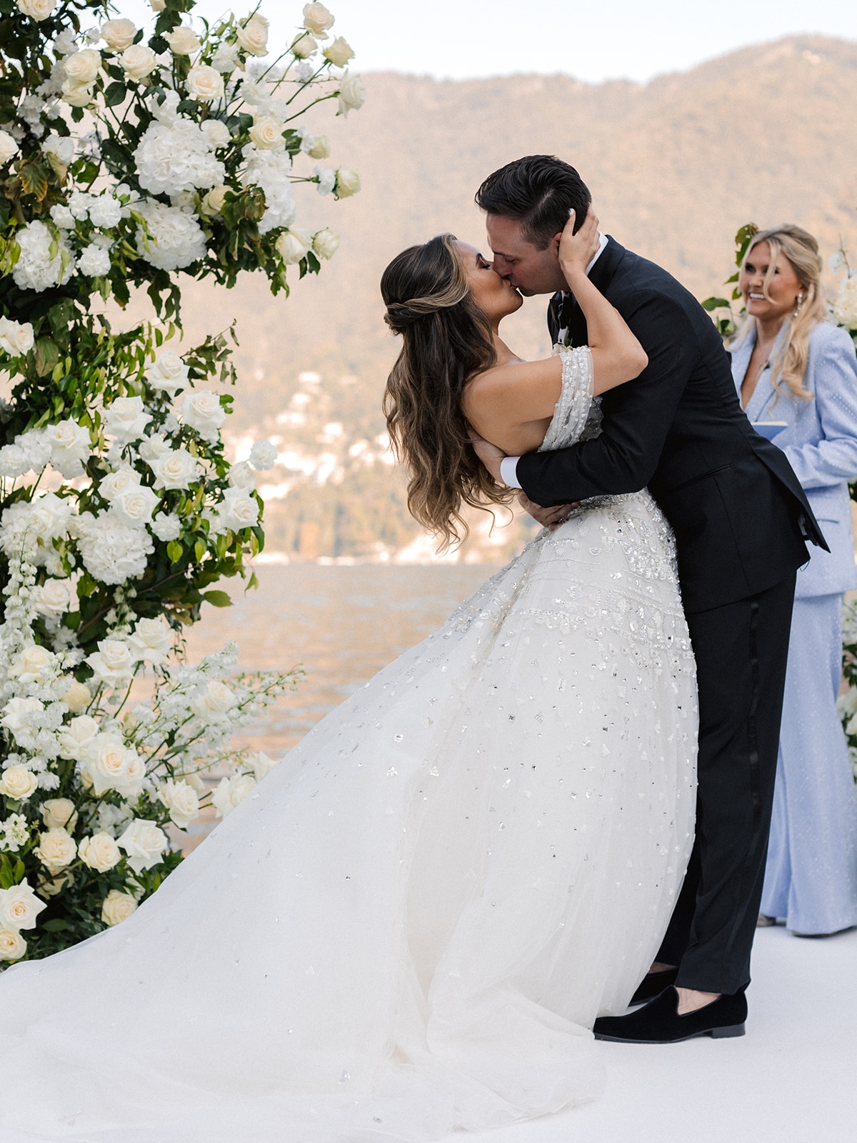 Elegant destination wedding couple portrait