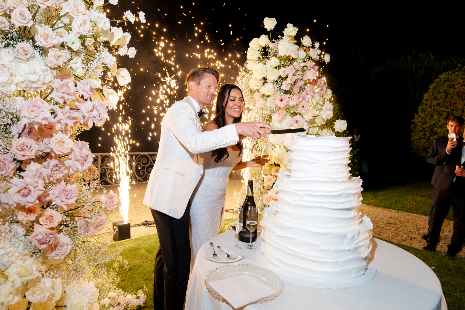 Lake Como wedding guests in a villa garden